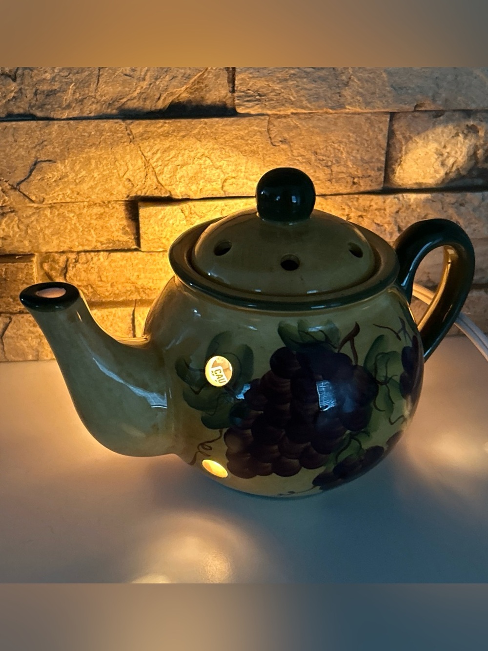 2 Piece Grape Vine Themed Home Decor Tea Pot Style Electric Candle Warmer Cozy
